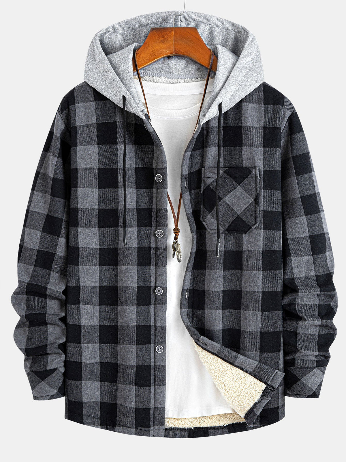 Teddy Lined Plaid Hooded Shirt