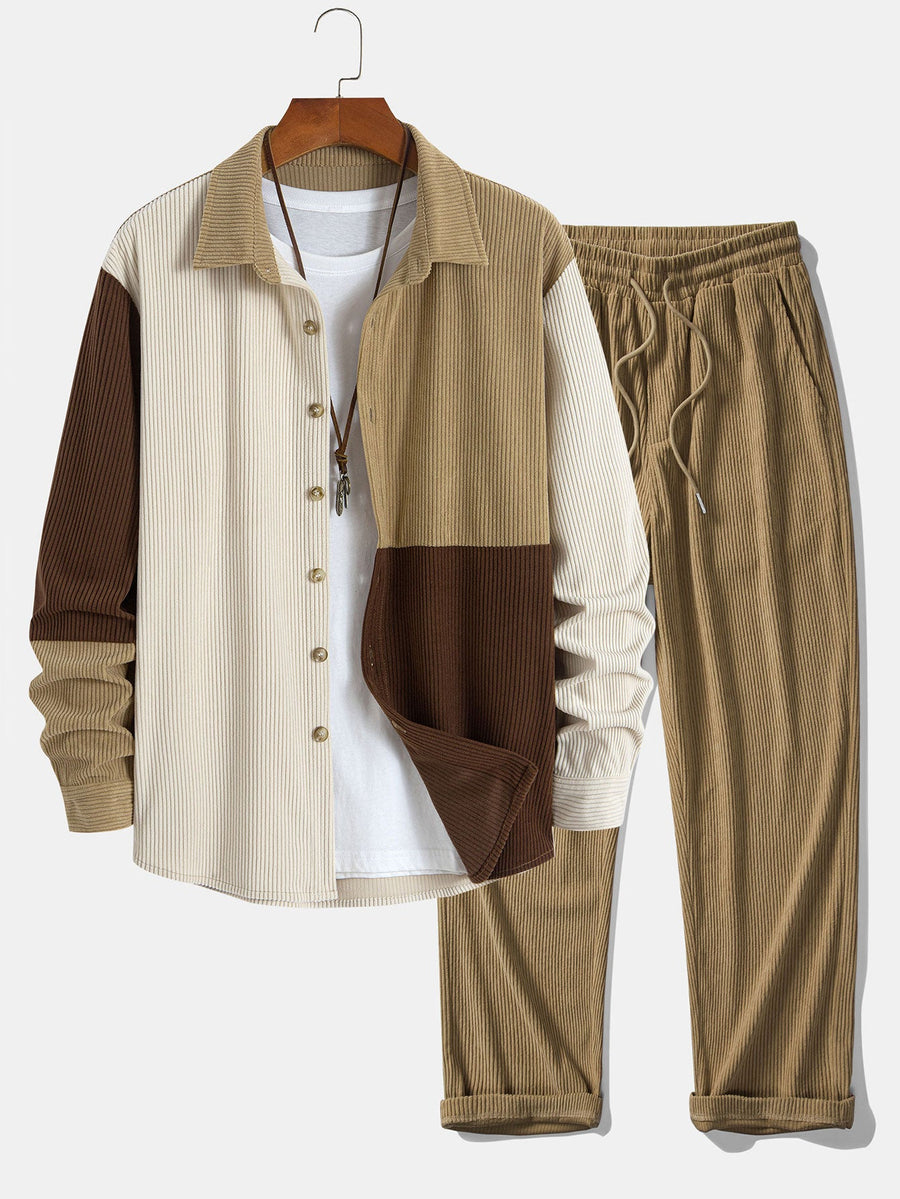 Colorblock Corduroy Button Up Shirt & Straight Leg Corduroy Pants
