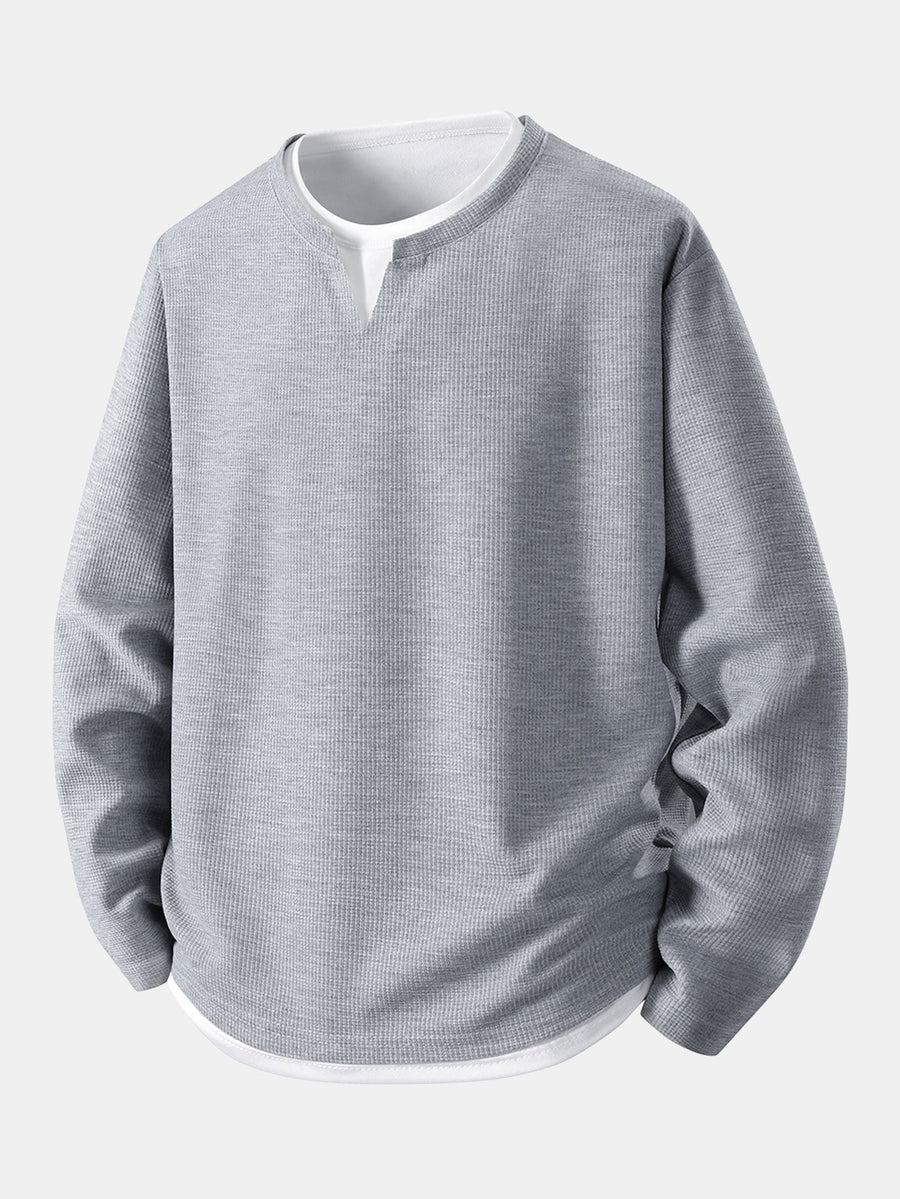 Relax Fit Long Sleeve 2 In 1 Waffle T-Shirt