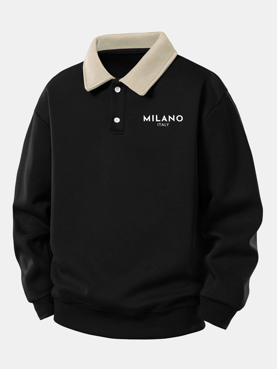 Relax Fit Milano Print Contrast Polo Sweatshirt