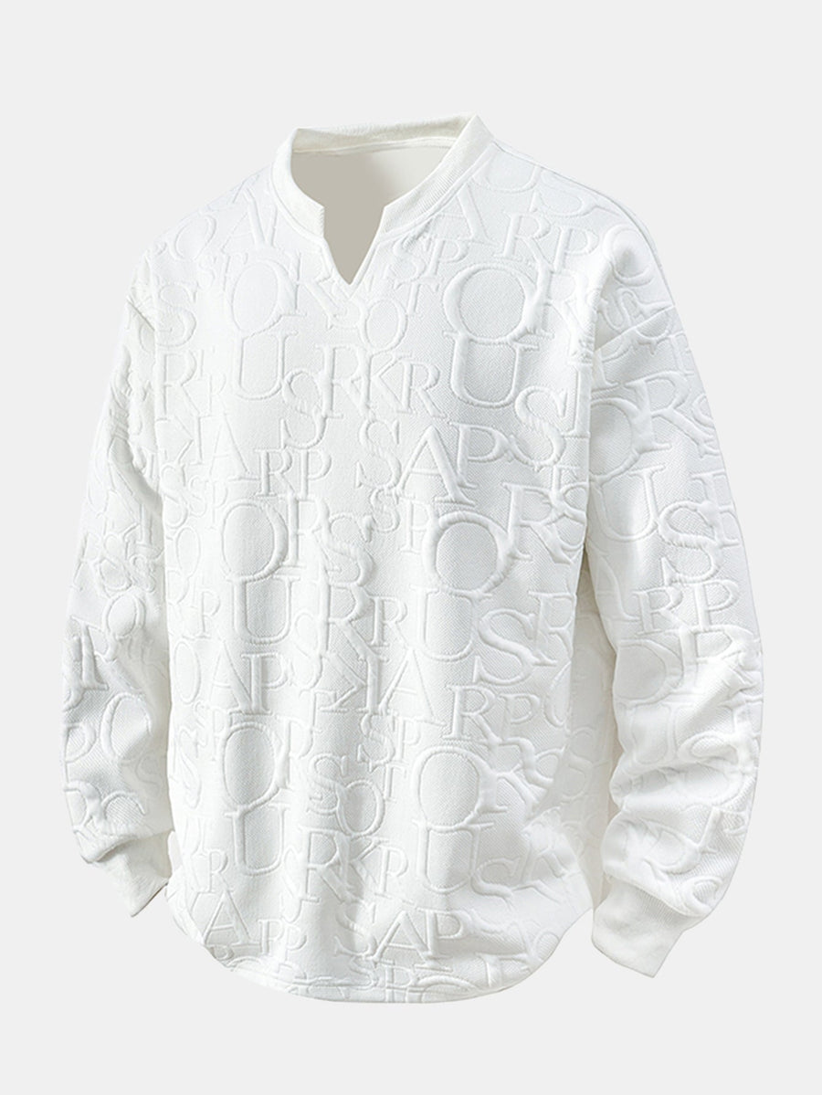 Letter Jacquard V Neck T-Shirt