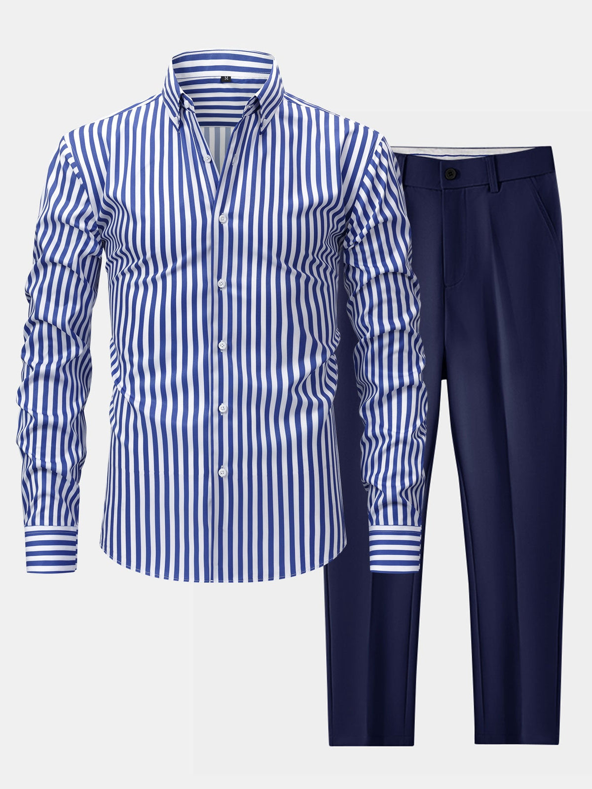 Long Sleeve Stripe Button Up Shirt & Slim Fit Tapered Trousers