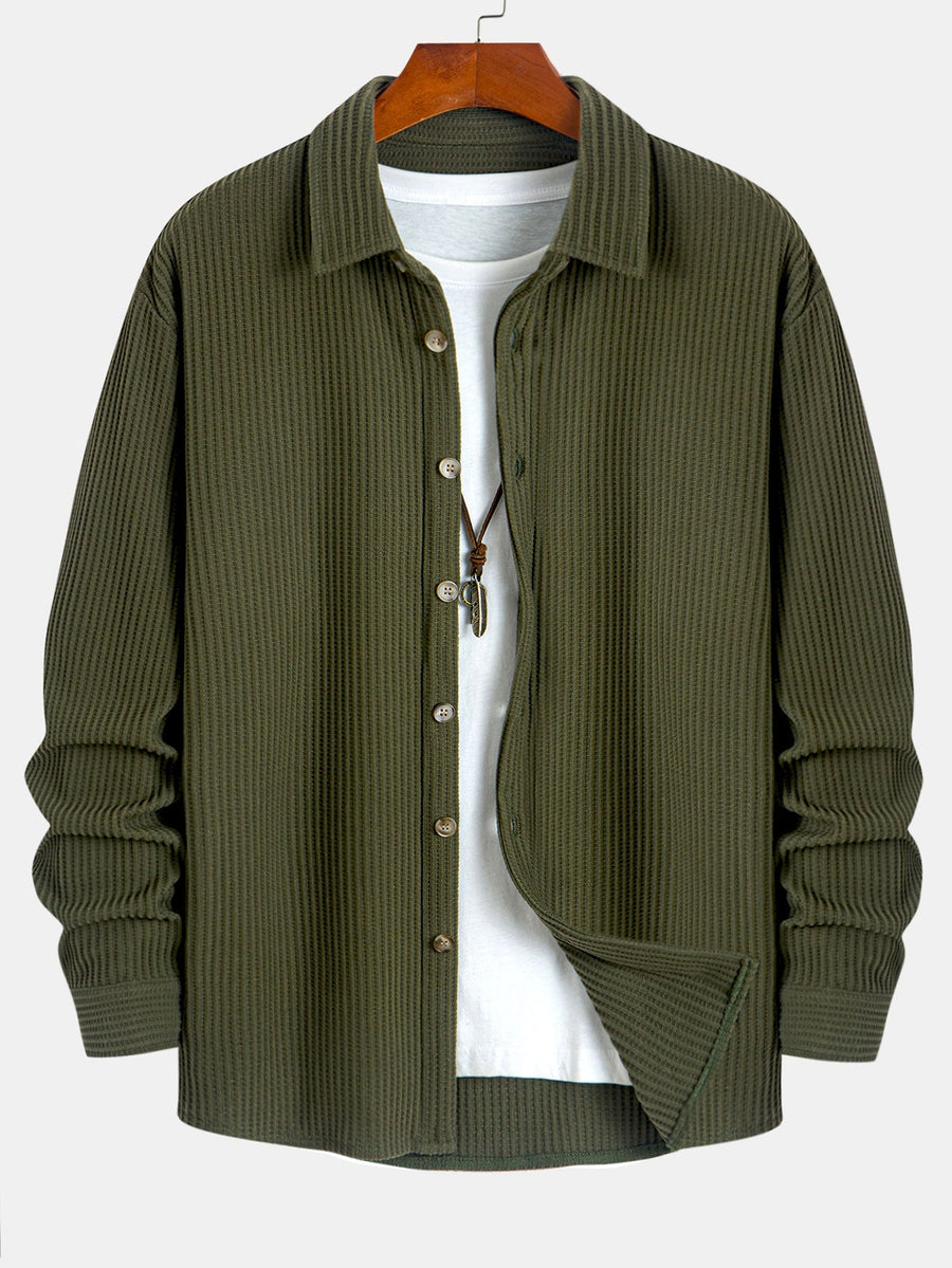 Long Sleeved Waffle Button Up Shirt