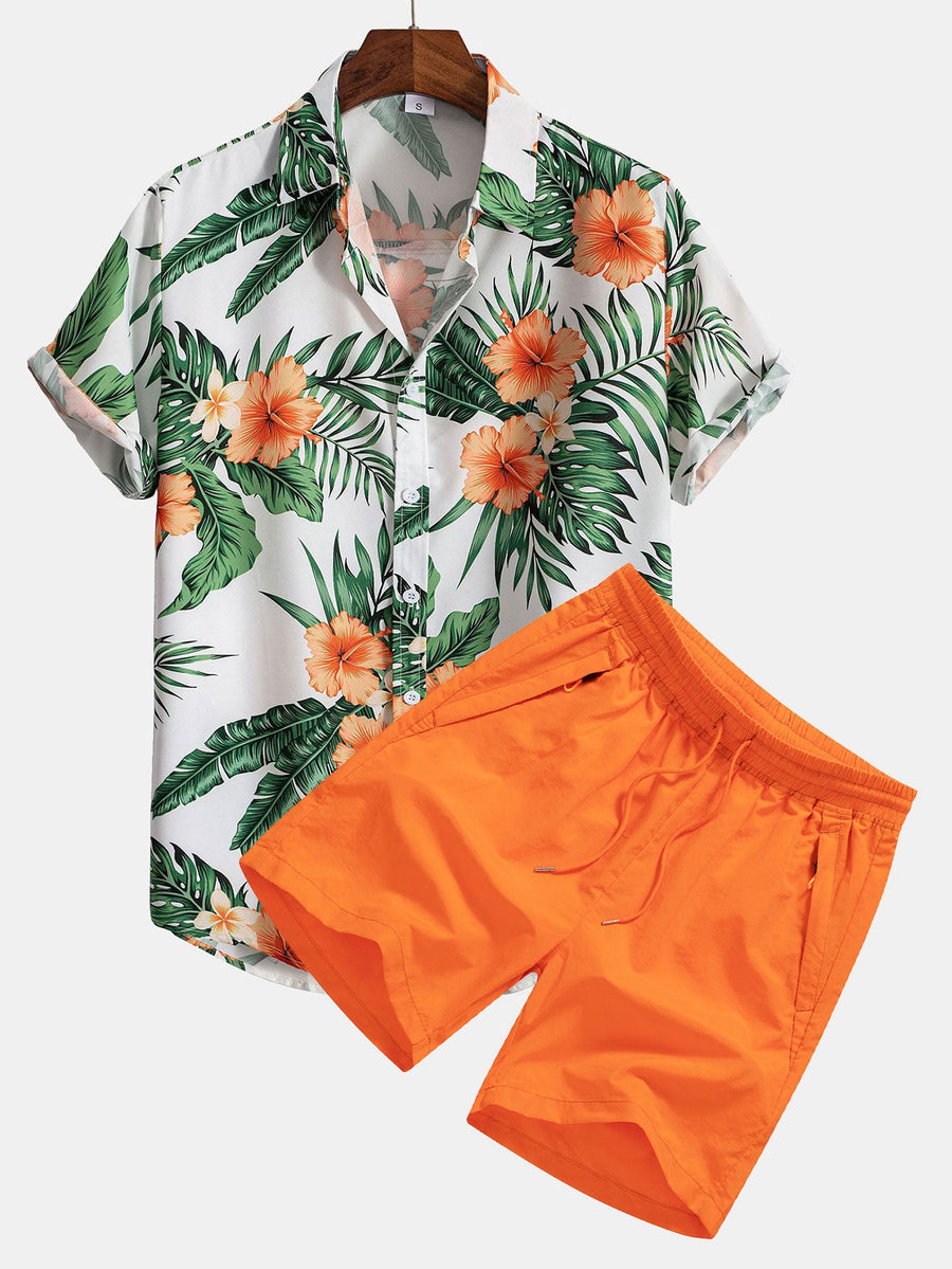 Tropical Print Button Up Shirt & Swim Shorts