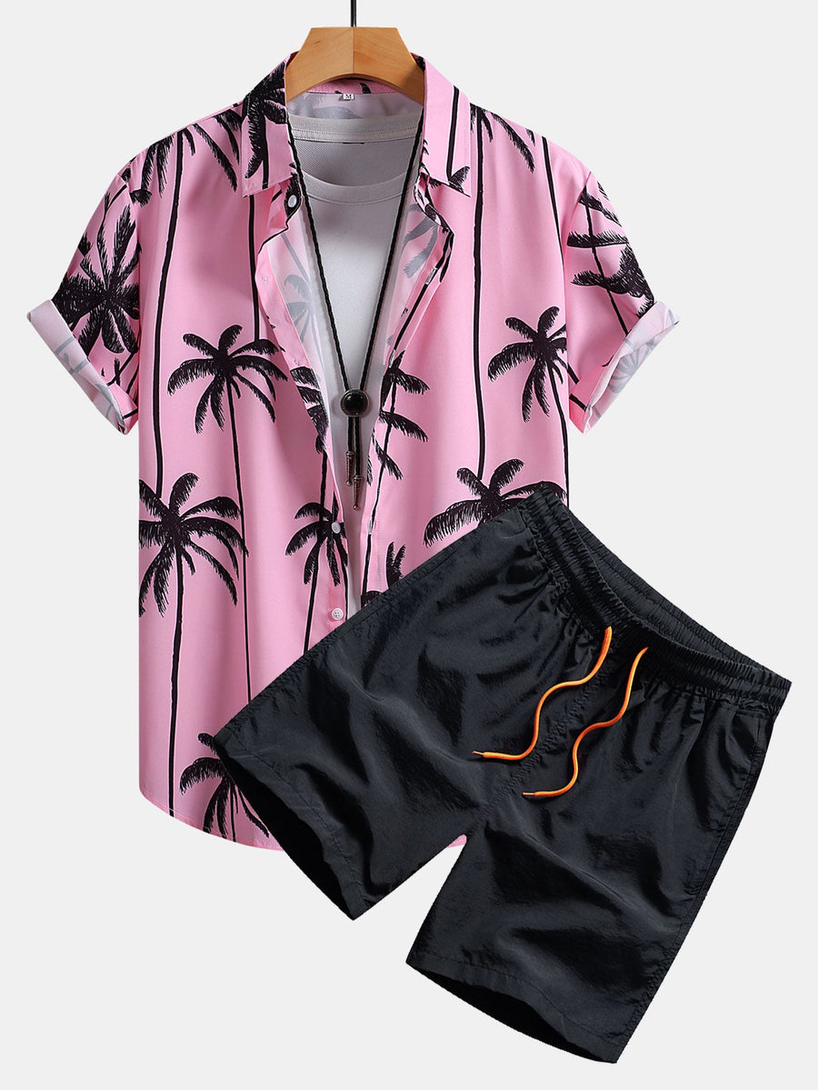 Palm Tree Print Button Up Shirt & Swim Shorts